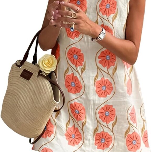 Dresses & Skirts - Women Summer Floral Cotton Linen Sleeveless A-Line Mini Dress Casual Potent